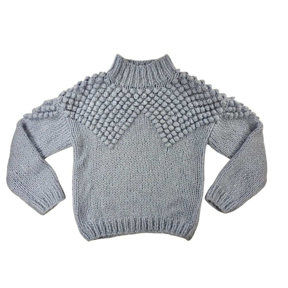 TCEC Women Size Large Thick Knit Baby Blue Winter Sweater Pop Corn Long Sleeve